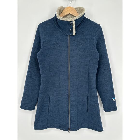 KUHL Alaska Long Coat Sweater Sherpa Lined Full Zip Funnel Neck Fleece Jacket - Picture 6 of 12